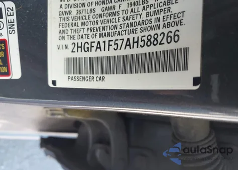 2010 Honda Civic Lx from USA, damaged, VIN 2HGFA1F57AH588266